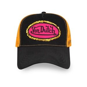 Von Dutch Black Cap with Gold and Pink Details
